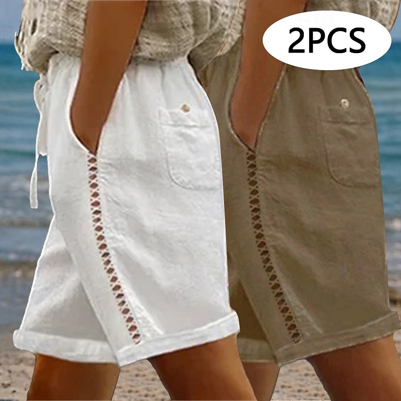Pachete multiple 2 buc pantaloni scurți pentru femei 100% bumbac pantaloni scurți de vară pantaloni scurți de plajă pantaloni scurți la modă vacanță pantaloni scurți de bază natural simplu buzunare laterale decupate confort respirabil neelastic stradă cas 2026 - $42.99 –P1