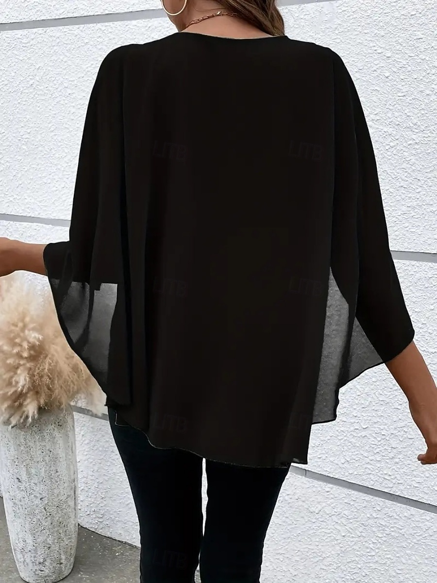 Mulheres Blusa Franzido Côr Sólida à moda Básico Casual Manga 3/4 Gola Redonda Tops regulares Diário Azul Preto Rosa Vermelho Camelo Verão Primavera Outono de 2026 por $25.99 –P19