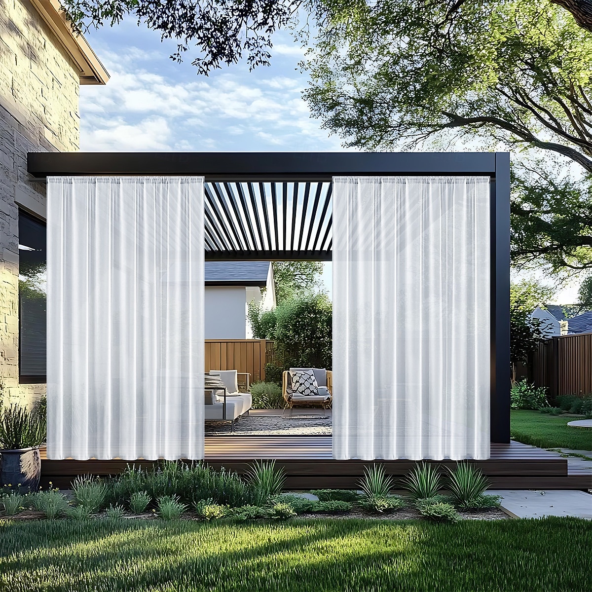 Panneau de rideau imperméable d'extérieur bleu, rideau à œillets pour pergola, gazebo, porche, balcon, cabane de jardin, résistant aux intempéries de 2026 ? $18.99 –P7