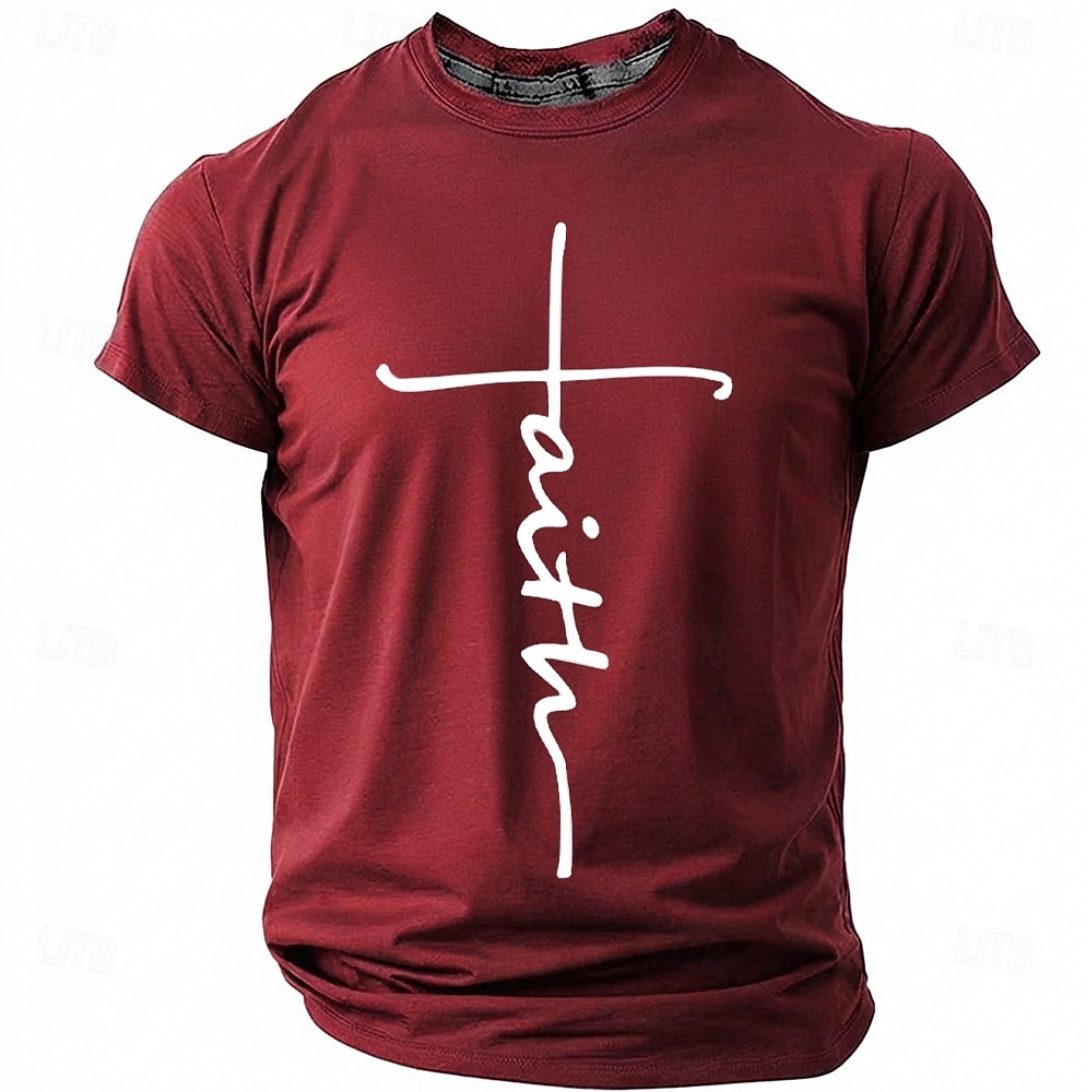 Faith Cross Men's Minimalist Christian Spiritual Religious T Shirt Graphic Crew Neck Short Sleeve Church Worship Easter Gift for Believers Designer Clothing Apparel 2026 - $18.99 –P11