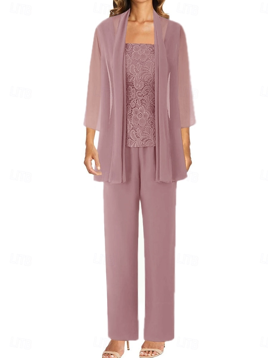 Conjunto de pantalón vestido largo madre de la novia Manga larga Escote joya Elegante Simple invitada de boda con color sólido 2026 - $160.99 –P20