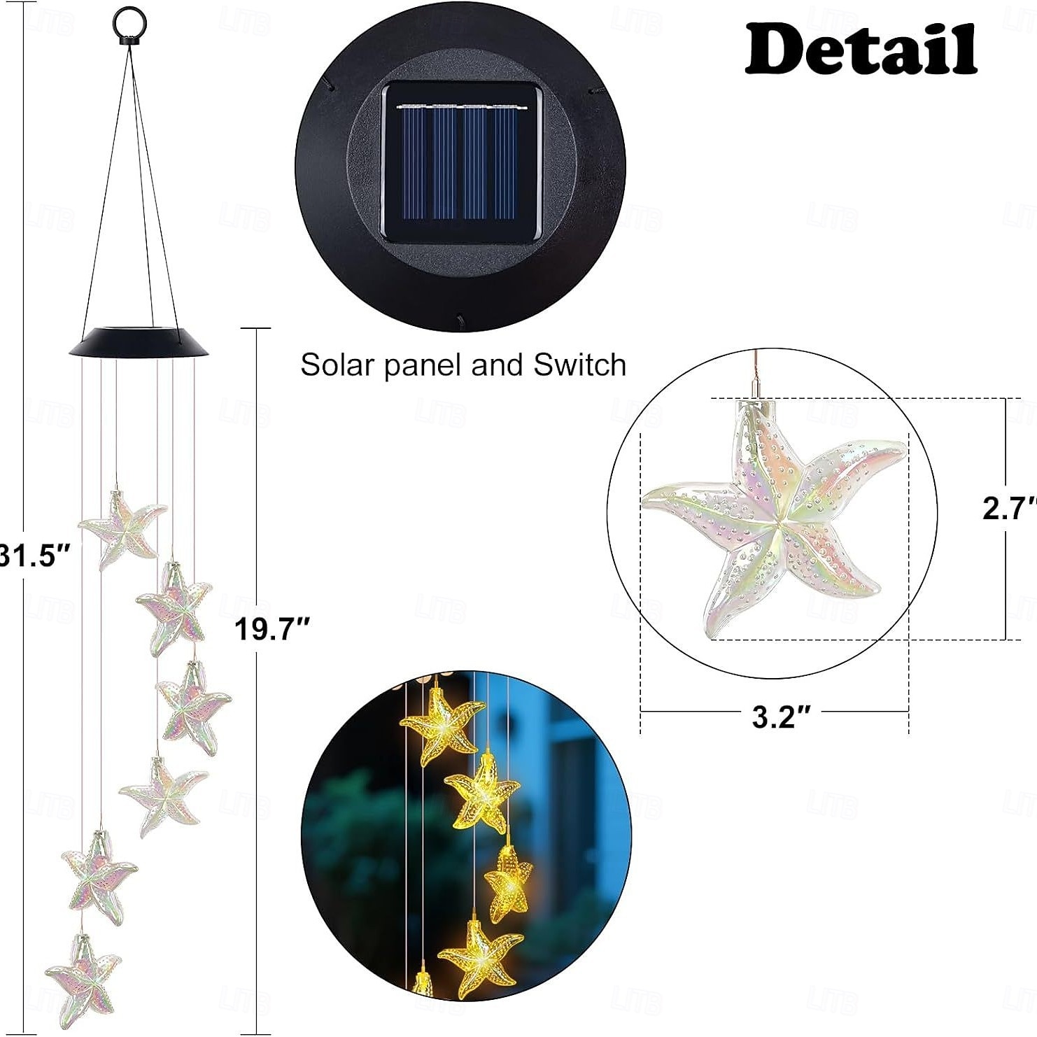 2 Pcs Outdoor Solar Waterproof Starfish Wind Chime Lights, Garden Patio Porch Balcony Decorative Ambient LED Landscape Lighting, Holiday & Birthday Gift 2026 - $26.99 –P3