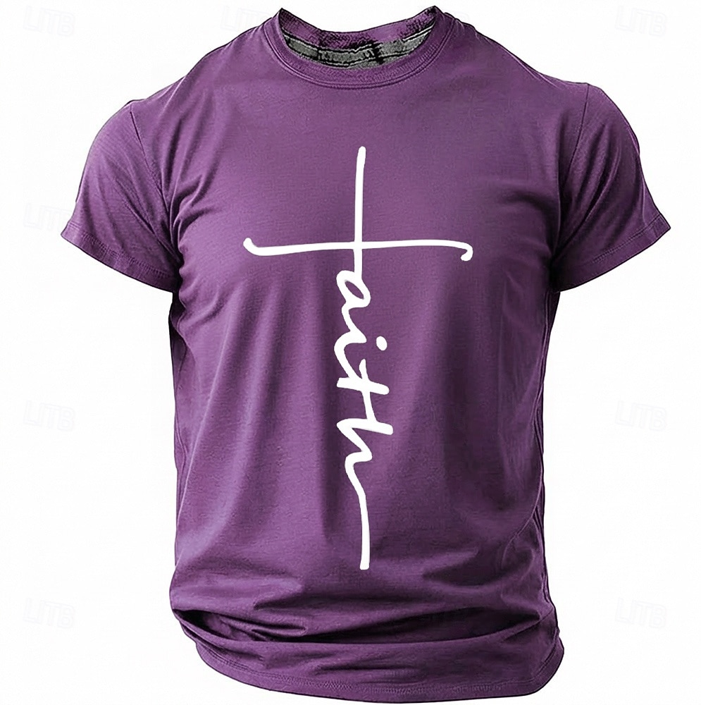 Faith Cross Men's Minimalist Christian Spiritual Religious T Shirt Graphic Crew Neck Short Sleeve Church Worship Easter Gift for Believers Designer Clothing Apparel 2026 - $18.99 –P9