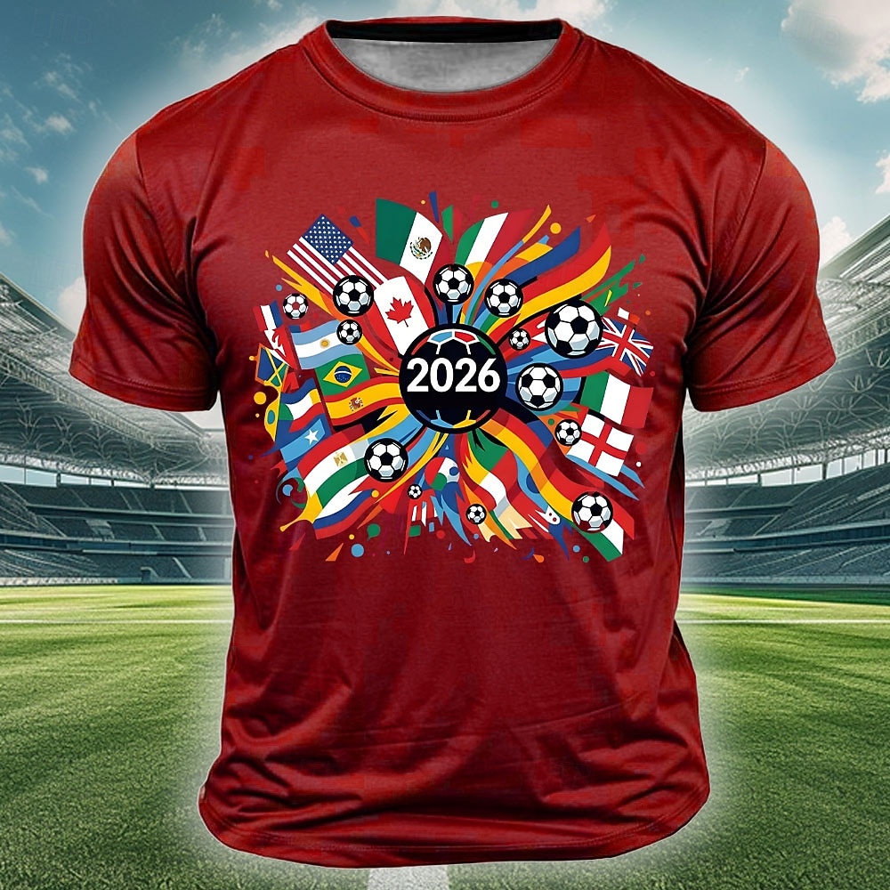 Copa Internacional de Fútbol 2026, torneo mundial de fútbol, hombre, 2026, banderas de varios países del mundo, EE. UU., México, Canadá, balones de fútbol, gráfico, deportivo, recuerdo, camiseta de 2026 - $19.99 –P2