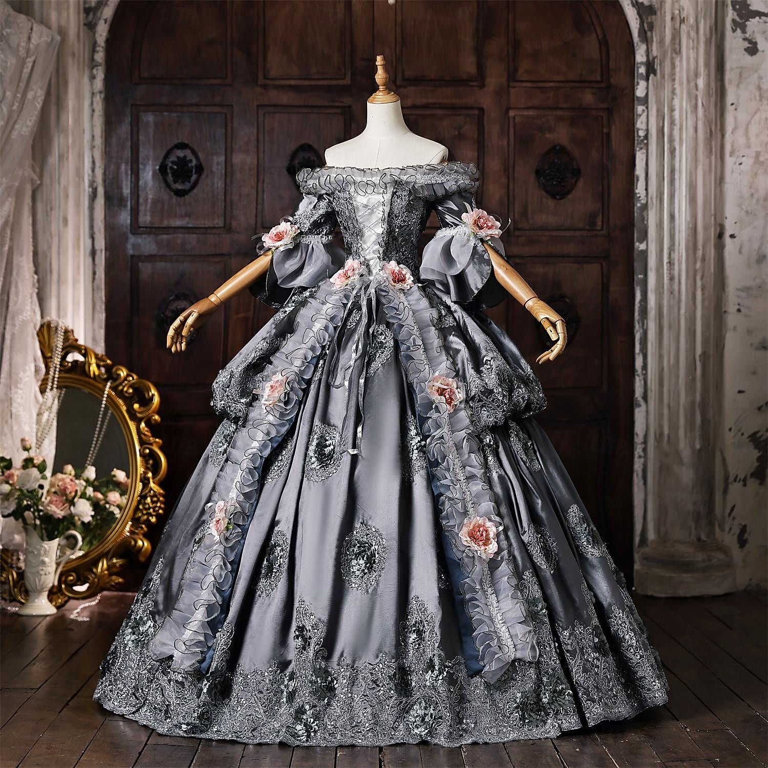 Rococo Baroque Ball Gown Floor Length Dress Ball Gown Short Sleeves Princess Gentlewoman Bridal Floral Off the Shoulder Ball Gown Fancy Dress Women's Royal Halloween Carnival Masquerade Tea Party 2026 - $328.59 –P3