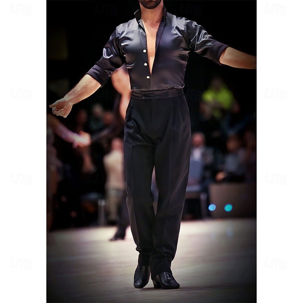 Men's Latin Ballroom Dance Shirt - Slim Fit Satin Performance Bodysuit for Competition 2026 - $220.49 –P6