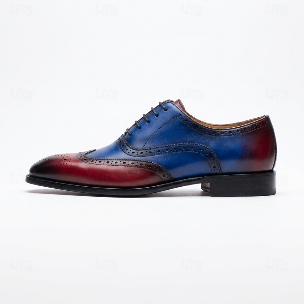 Men's Yellow and Green Wingtip Oxford Shoes with Brogue Detail and Colorblock Design, Vintage Statement Dress Shoes for Stylish Men, Ideal for Weddings, Parties, Banquets and Fashion Events 2026 - $94.99 –P11