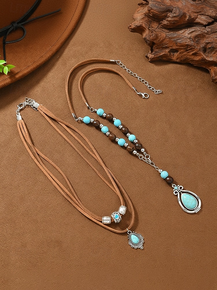 Women's Bohemian Alloy and Turquoise Necklace Set, Layered Statement Jewelry for Beach Vacation, Resort Wear, Casual Summer Outfits and Everyday Boho Styling 2026 - $11.99 –P6