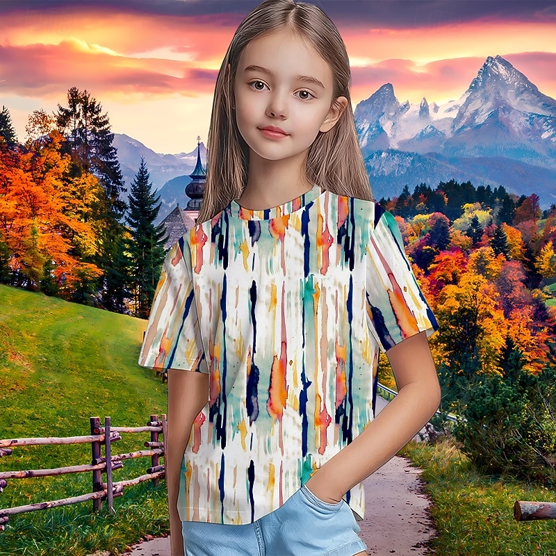 Fille 3D Graphique Géométrique T-shirt Manche Courte Impression 3D Été Printemps Sports Mode Streetwear Enfants 5-12 ans Col Rond Occasionnel Quotidien Extérieur Coupe régulière de 2026 ? $13.49 –P2