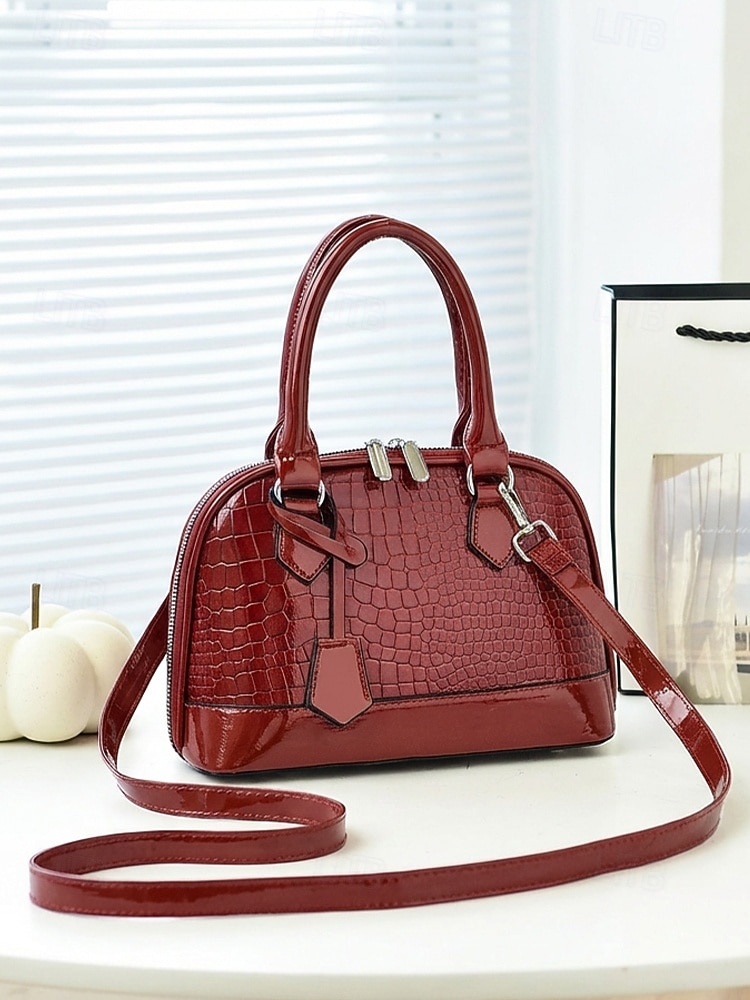 Conjunto de tres bolsos de mujer de piel sintética charol con relieve de cocodrilo, bolso bandolera multicolor con asa superior y correa ajustable, monedero y tarjetero para viajes y uso casual. 2026 - $29.99 –P9