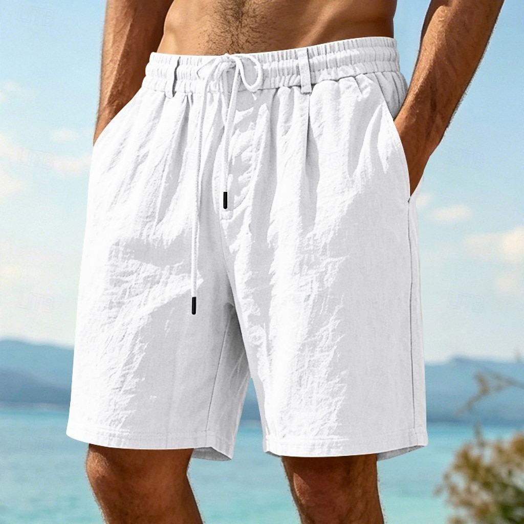 Homme Shorts Shorts en Lin Shorts d'été Shorts de plage Cordon de serrage Taille Élastique Uni Confort Respirant Longueur Genou Quotidien Extérieur Fête Vacances Mode Noir Blanche Non Elastique de 2026 ? $24.99 –P1