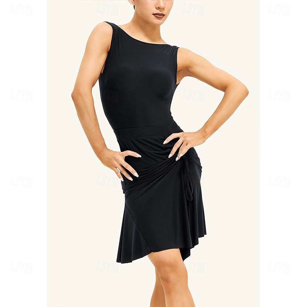 Falda de práctica de baile latino para mujer - diseño con cordón ajustable y fruncido lateral para salsa y rumba. &cha-cha 2026 - $73.99 –P4