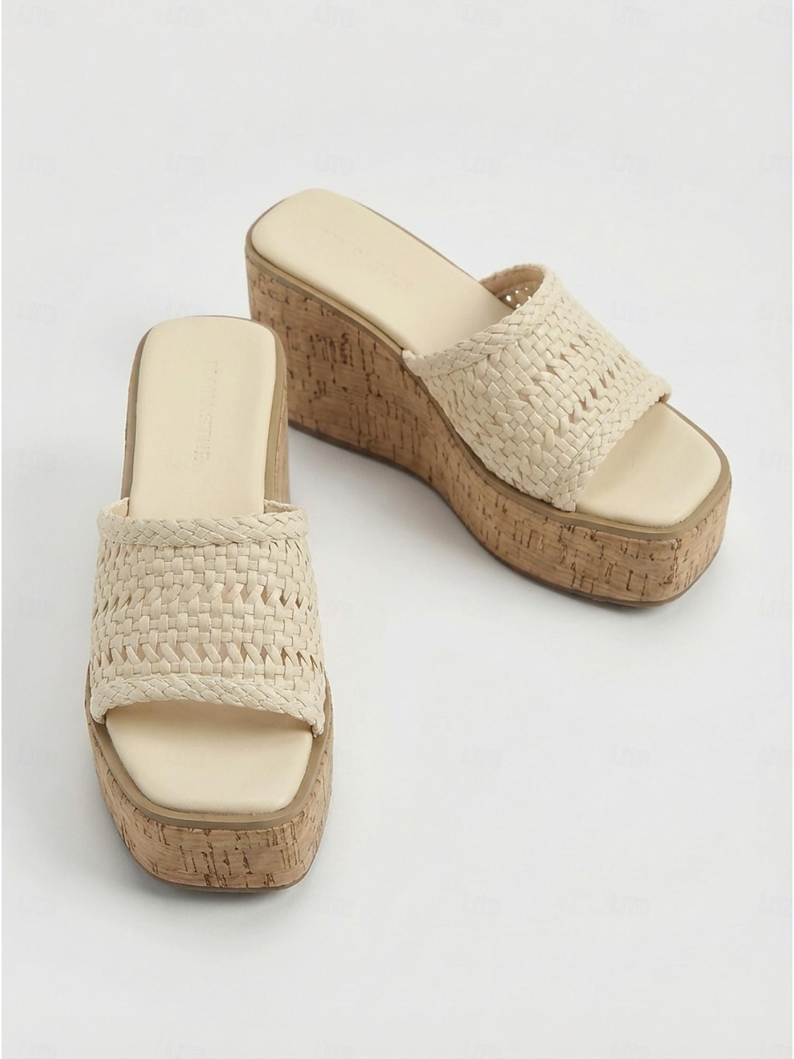 Women's Cream Woven Wedge Slides - Braided Platform Sandals & Cork-Texture Sole for Outdoor Vacations, Summer Travel & Beach Resort Wear 2026 - $59.99 –P2