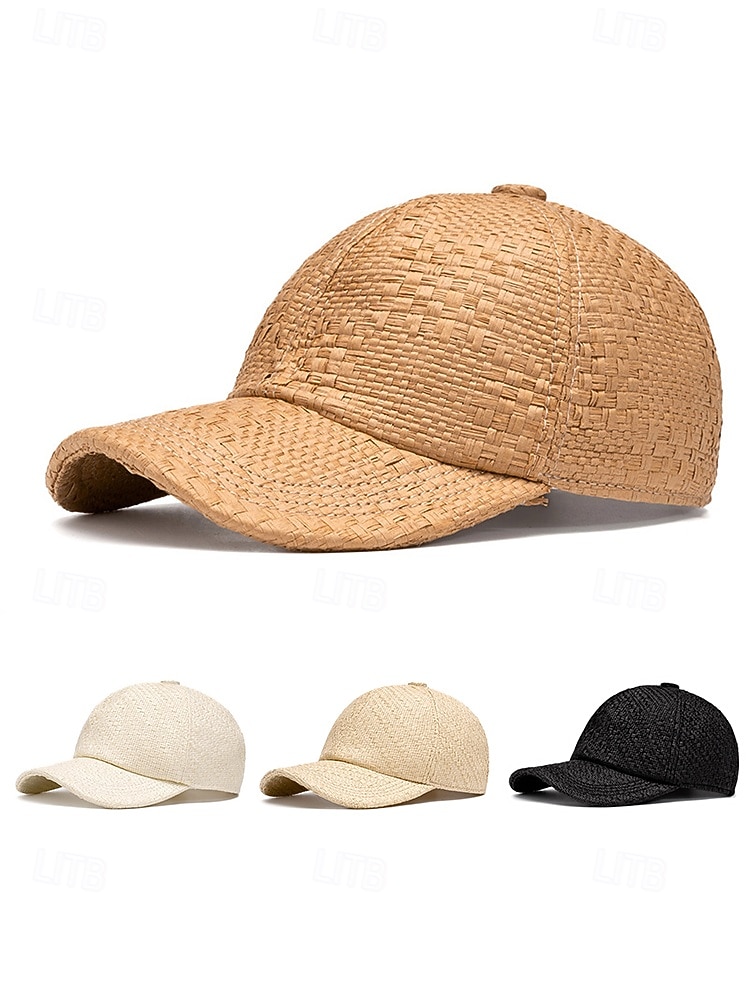 Damska czapka baseballowa ze słomy w stylu boho, regulowany, wielokolorowy, tkany kapelusz przeciwsłoneczny na wakacje na plaży, podróże do kurortu, wypoczynek na świeżym powietrzu i codzienny strój 2026 - $14.99 –P5