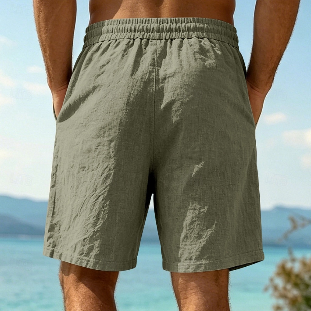 Homme Shorts Shorts en Lin Shorts d'été Shorts de plage Cordon de serrage Taille Élastique Uni Confort Respirant Longueur Genou Quotidien Extérieur Fête Vacances Mode Noir Blanche Non Elastique de 2026 ? $24.99 –P16