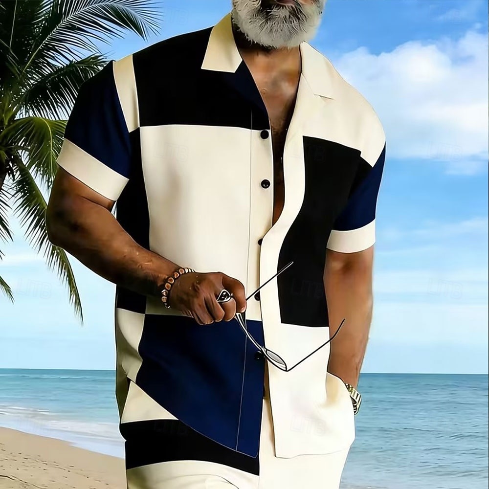 Per uomo Geometrico Blocco di colori Patchwork Camicia Camicia con Bottoni Camicia con collo camp Manica Corta Moda Casual Abbigliamento casual alla moda Vacanza Estate Primavera Colletto cubano del 2026 a $25.99 –P2