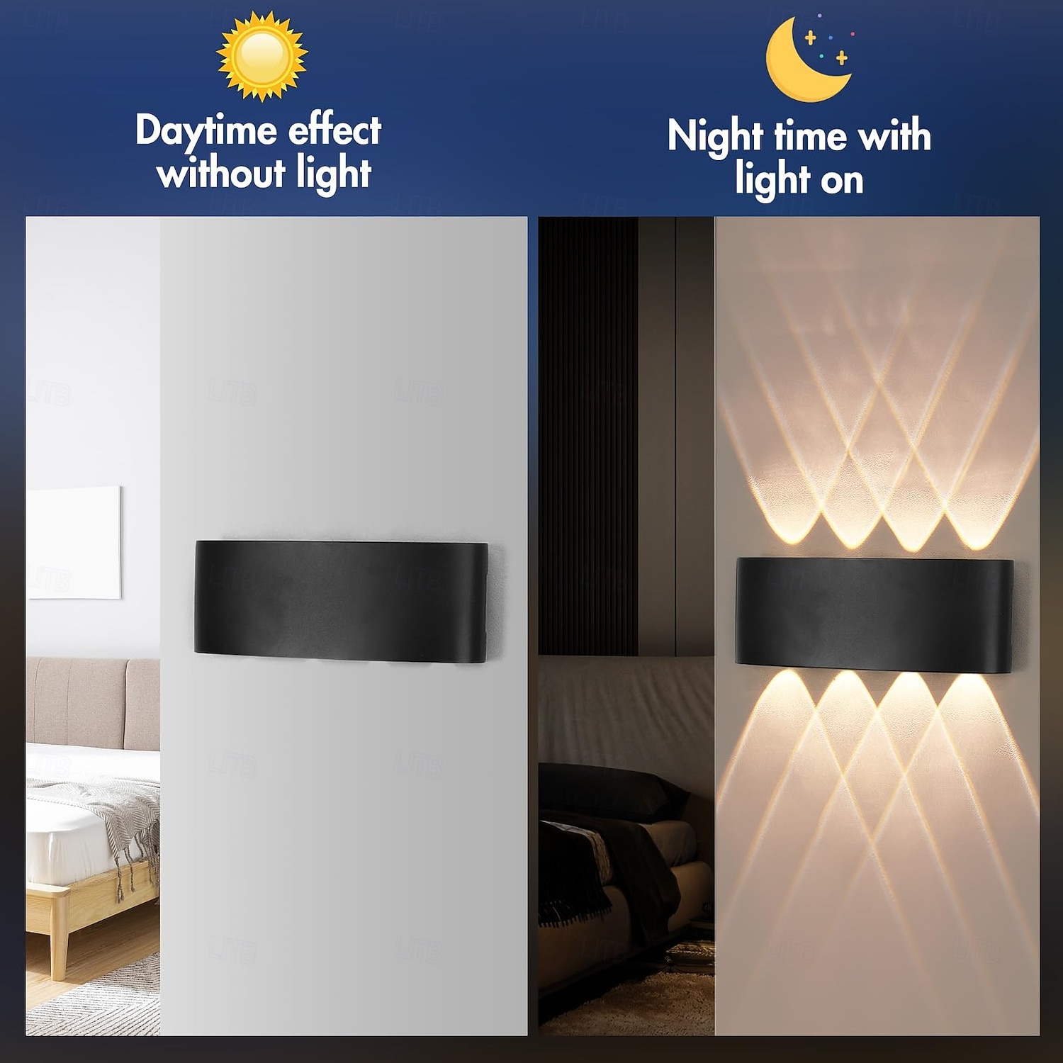upp- och nerljus utomhus, utomhusvägglampor ip54 vattentät, 3000k modern vägglampa, LED-vägglampa badrum vägglampa aluminium för trädgård, sovrum, hall, trappor (svart) 2026 - $54.99 –P10