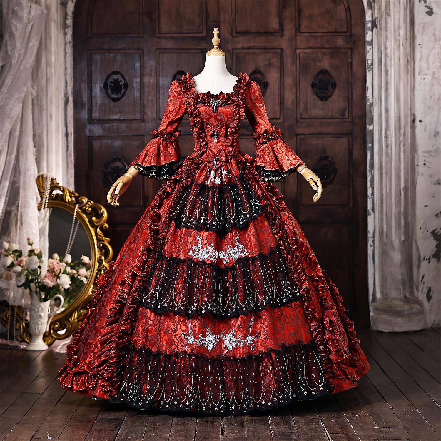 Rococo Baroque Ball Gown Floor Length Dress Ball Gown Long Sleeves Princess Bridal Sequins Floral Ball Gown Square Neck Fancy Dress Women's Royal Halloween Carnival Masquerade Prom Tea Party Party 2026 - $257.19 –P1