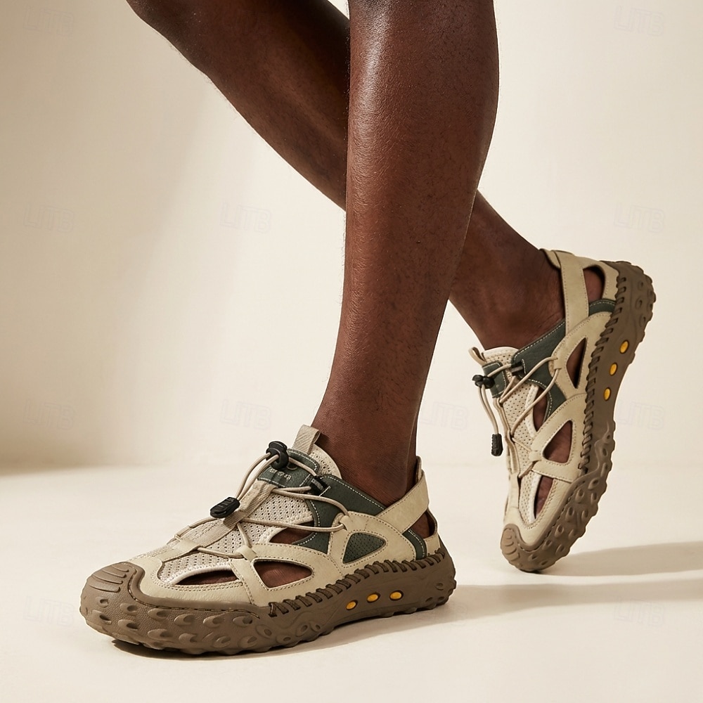 Tênis masculino bege com recortes, cadarço, leve, respirável e confortável para caminhadas, viagens, lazer ao ar livre, aventuras de verão e uso casual ativo. de 2026 por $54.99 –P3