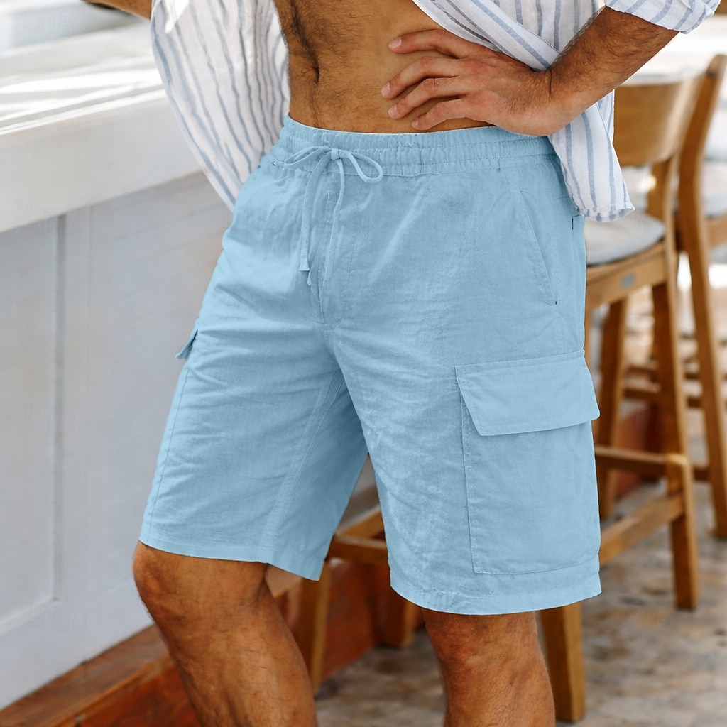 Homens Bermuda Cargo Calção Shorts de linho Shorts de verão Shorts de praia Com Cordão Cintura elástica Bolso multi Tecido Respirável Curto Ao ar livre Praia Férias Havaiana Preto Branco Sem de 2026 por $25.99 –P3