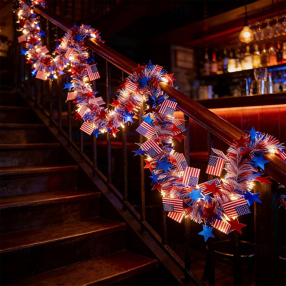 Estrela patriótica de LED de 6,40 polegadas, comemorativa do 250º aniversário dos EUA no Quatro de Julho &Luzes de cordão em formato de bandeira, fita de LED vermelha, branca e azul, alimentadas por de 2026 por $14.49 –P2