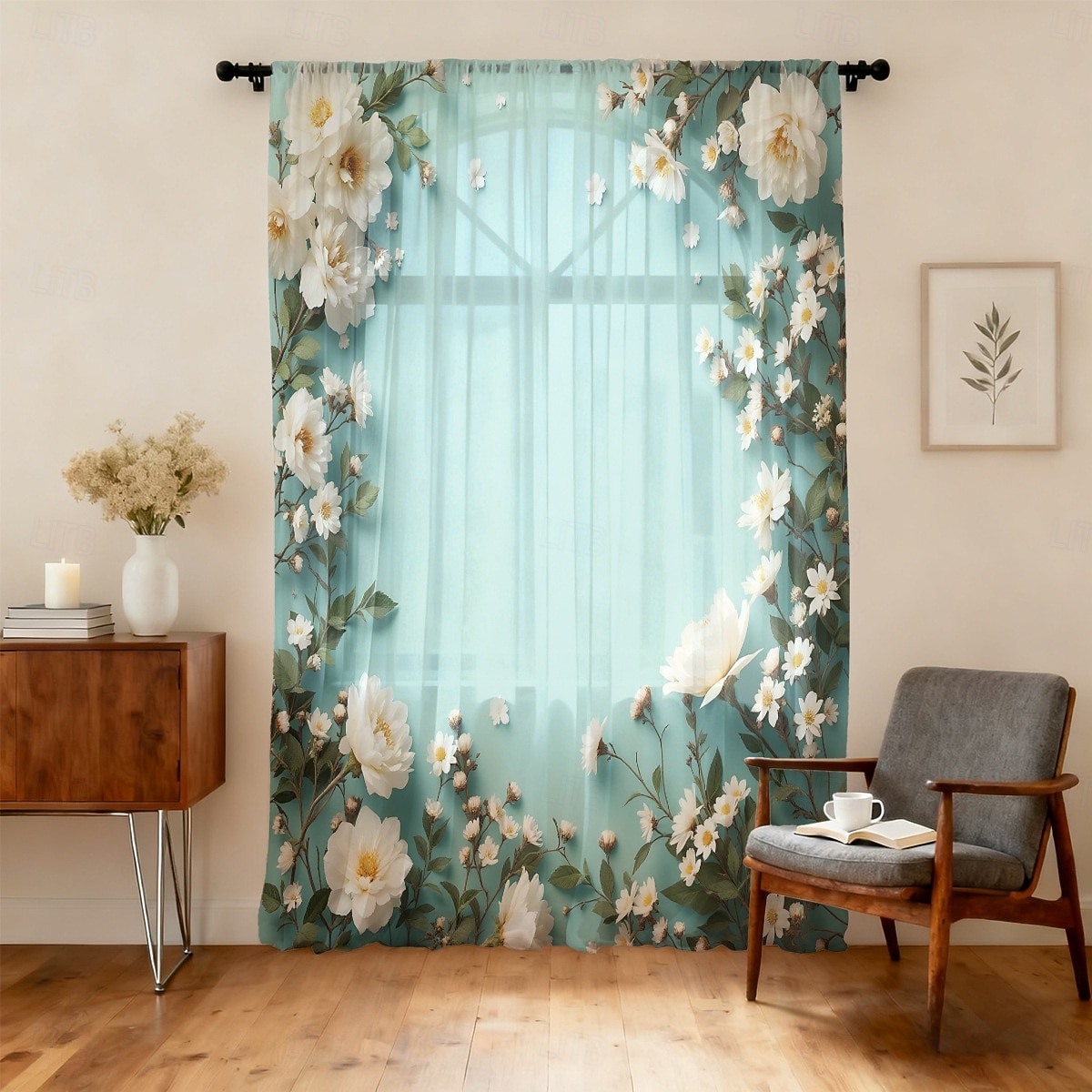 Tenda trasparente per finestre, adatta a tutte le stagioni, per camera da letto e soggiorno, con asta, motivo floreale dipinto a inchiostro, effetto morbido e nebbioso, elegante e leggera. del 2026 a $14.49 –P15