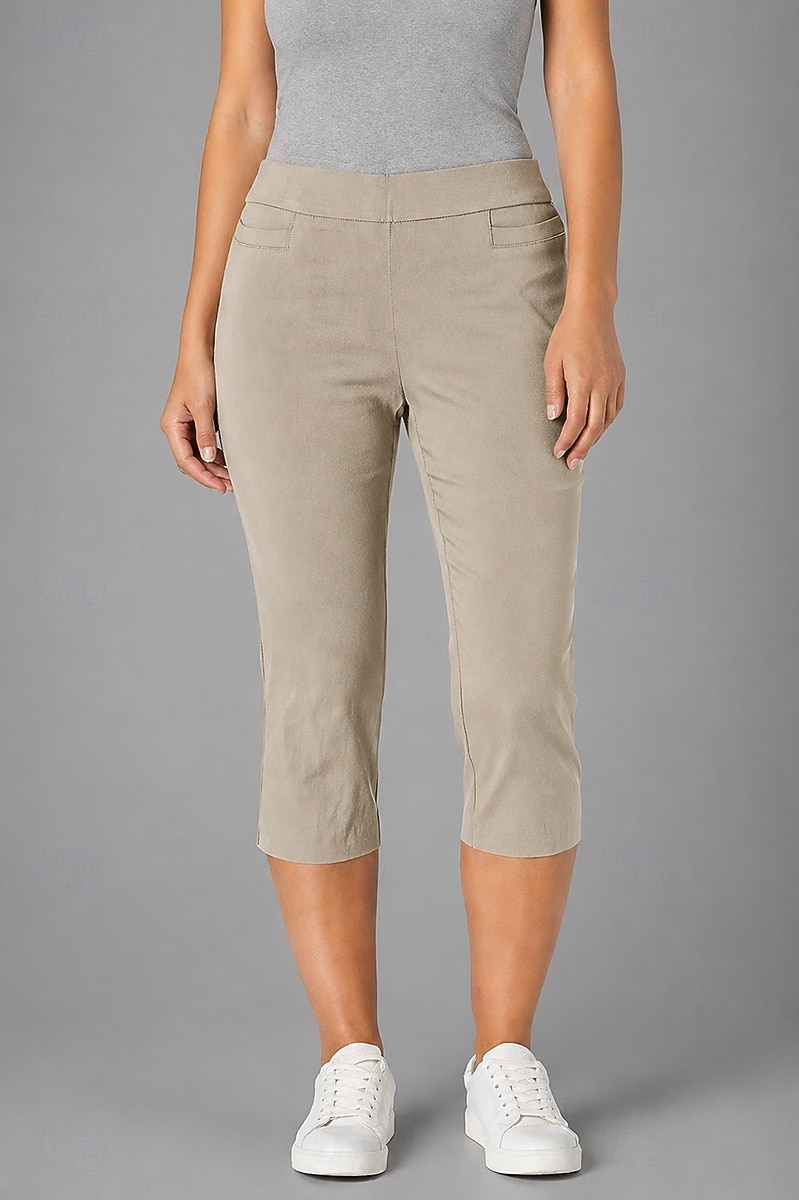 Dame Capri-bukser Leggings Elegant Ferie Grunnleggende Kalv lengde Høy Midje Helfarge Komfort Elastisk Daglig Svart Hvit Kakifarget Sommer Vår Bodycon topp 2026 - $27.99 –P1