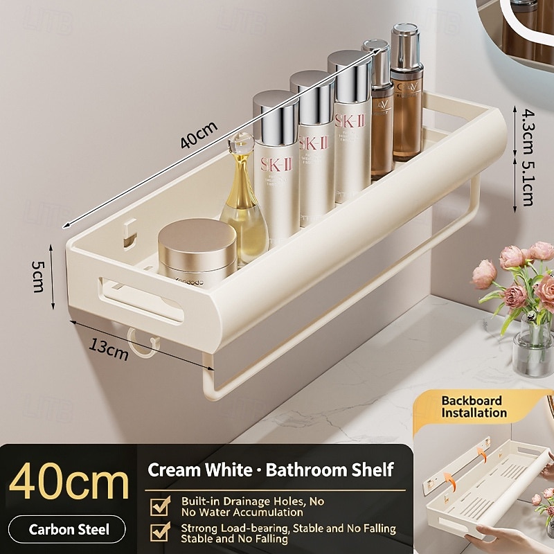Prateleira de parede para banheiro, estilo creme, 30/40/50 cm – organizador para pia e vaso sanitário, sem necessidade de furar, economiza espaço, durável, fácil de instalar, perfeito para organizar o de 2026 por $18.99 –P10