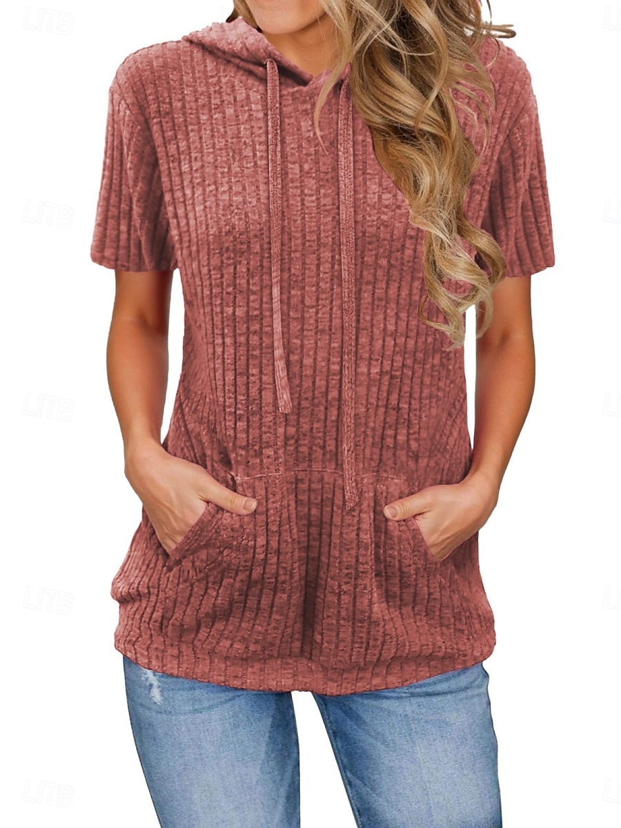 Women's Blouse Pocket Solid Color Vintage Stylish Casual Short Sleeve Hooded Regular Tops Daily Blue Black Pink Red Dark Green Summer Spring 2026 - $25.99 –P5