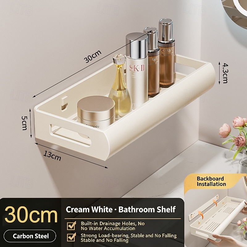 Prateleira de parede para banheiro, estilo creme, 30/40/50 cm – organizador para pia e vaso sanitário, sem necessidade de furar, economiza espaço, durável, fácil de instalar, perfeito para organizar o de 2026 por $18.99 –P6