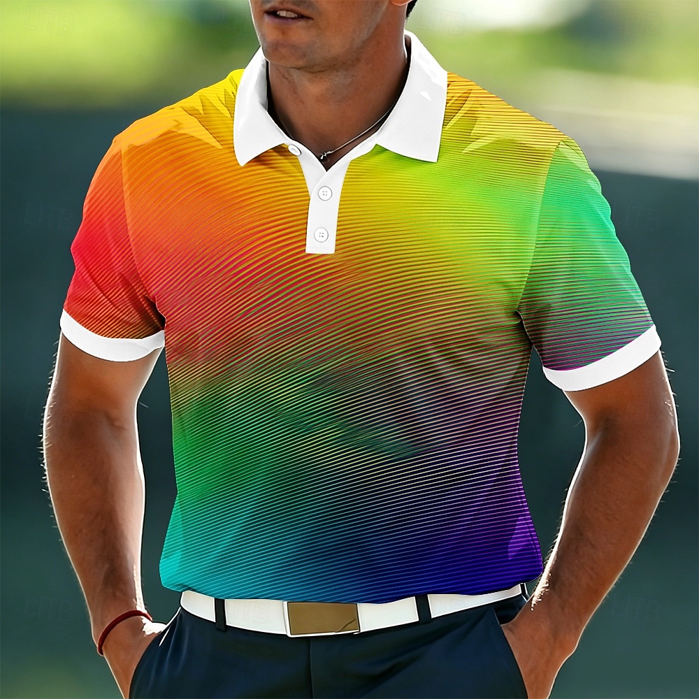 Homens Geométrico Camisas Polo Manga Curta Camisas polo Camisas de colarinho Casual Roupa Esportiva Roupa Diária Impressão 3D Botões Verão Primavera Azul Roxo Verde de 2026 por $21.99 –P1