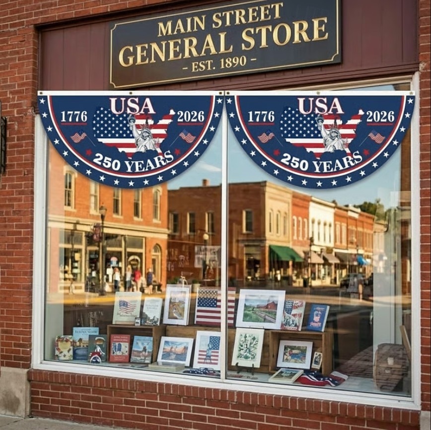 Venkovní vlajka k 250. výročí USA, vlastenecká 1776–2026 s praporem na nádvoří Sochy Svobody a sněmovny k 4. červenci 2026 - $21.99 –P5