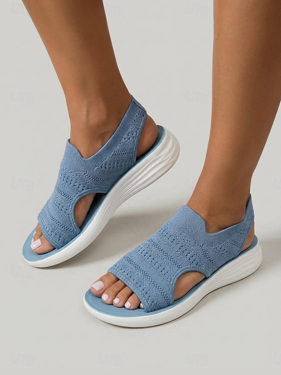 Sandálias esportivas femininas de malha azul – tecido elástico respirável, sandálias leves e confortáveis com sola acolchoada, ideais para caminhadas e viagens no verão. &roupa para uso diário de 2026 por $26.99 –P2