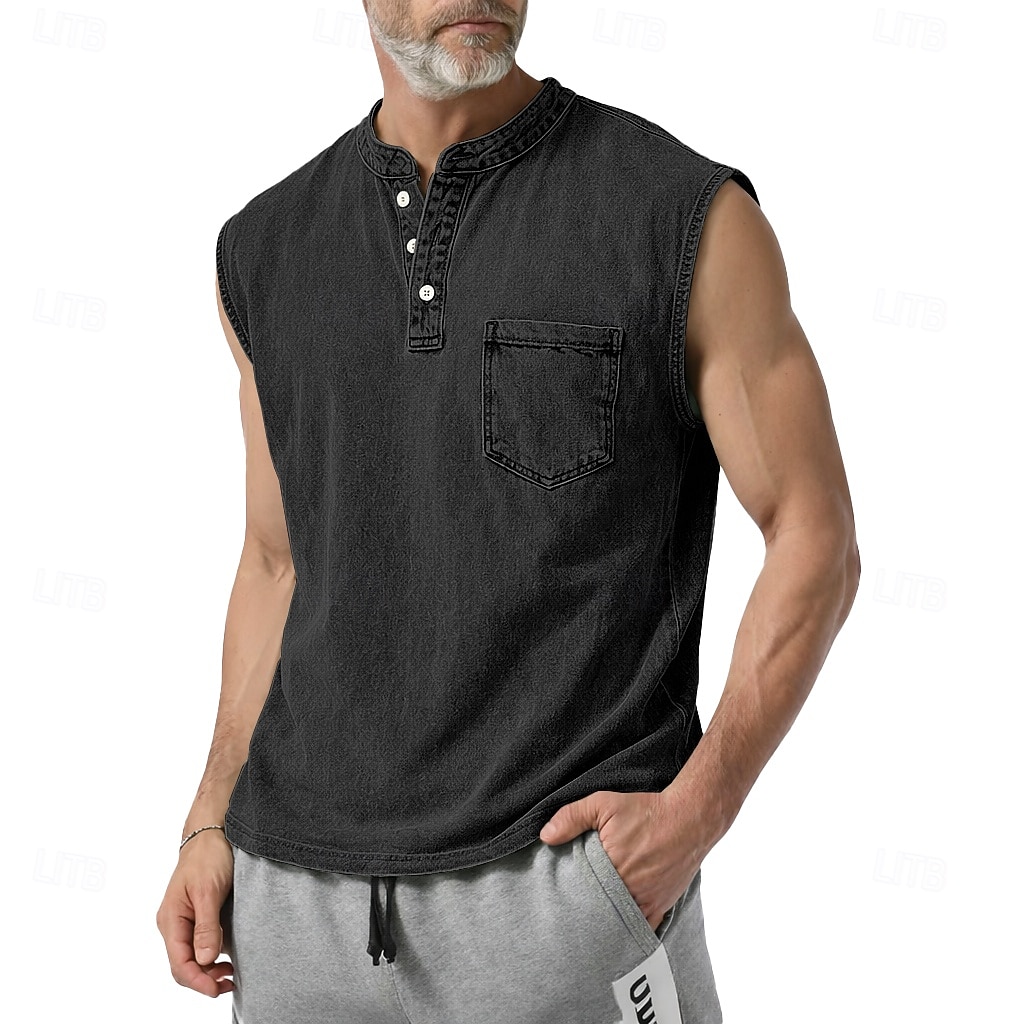 SoftFade™ Canotta da Uomo Top Canotta Camicia Denim Camicia Acid Wash Maniche Senza Maniche Con Cappuccio Zip Henley Estate Primavera Piana Base Cappuccio Casual Vacanza Strada Viola Top T-Shirt per del 2026 a $23.99 –P4