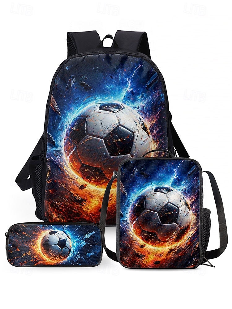 Barn Killars Fotbollsryggsäckset med Lunchväska  Pennfack Stor Kapacitet Skolväska för Grundskoleresor Idrott 2026 - $34.99 –P4