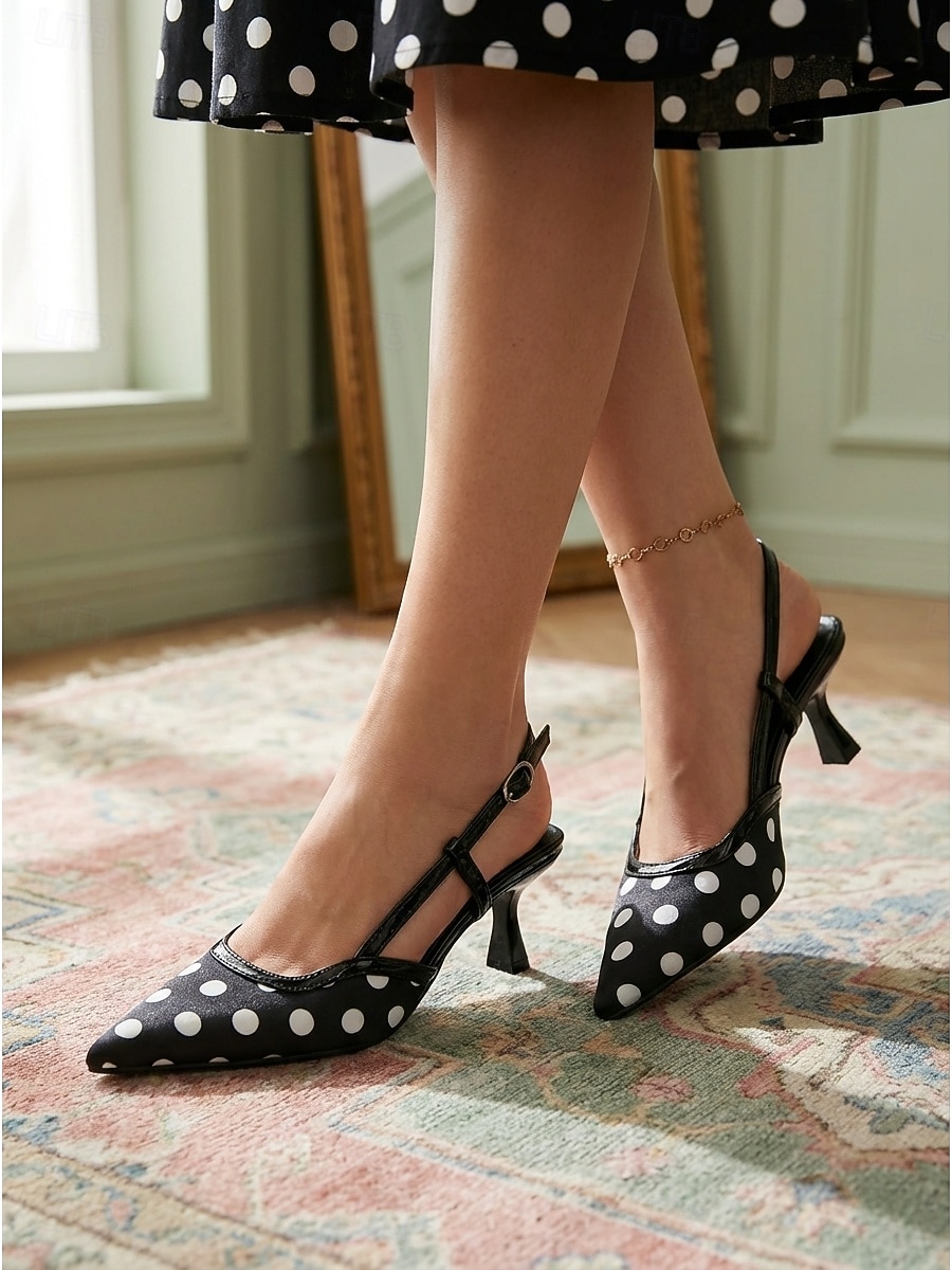 Women's 1950s Polka Dot Slingback Heels – Classic Vintage Pointed-Toe High Heels, Retro Evening & Formal Party Shoes for Women 2026 - $46.99 –P2