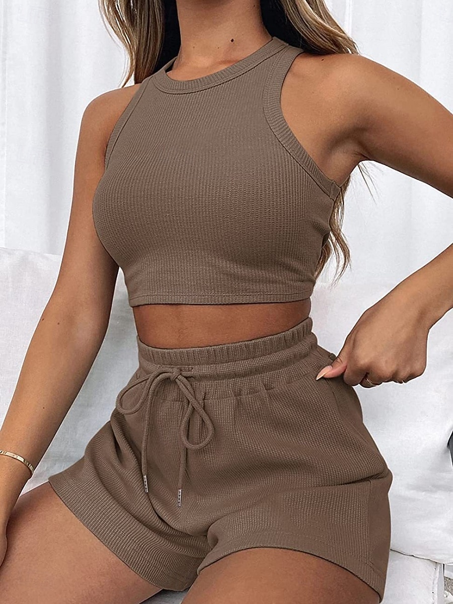 Damen Zweiteilige Sets Tank Top Shorts-Sets Ärmellos Rundhalsausschnitt Einfach Mode Streetwear Lässig Täglich Outdoor Schwarz Hellgrün Rosa Sommer Normale Passform 2026 - $33.99 –P14