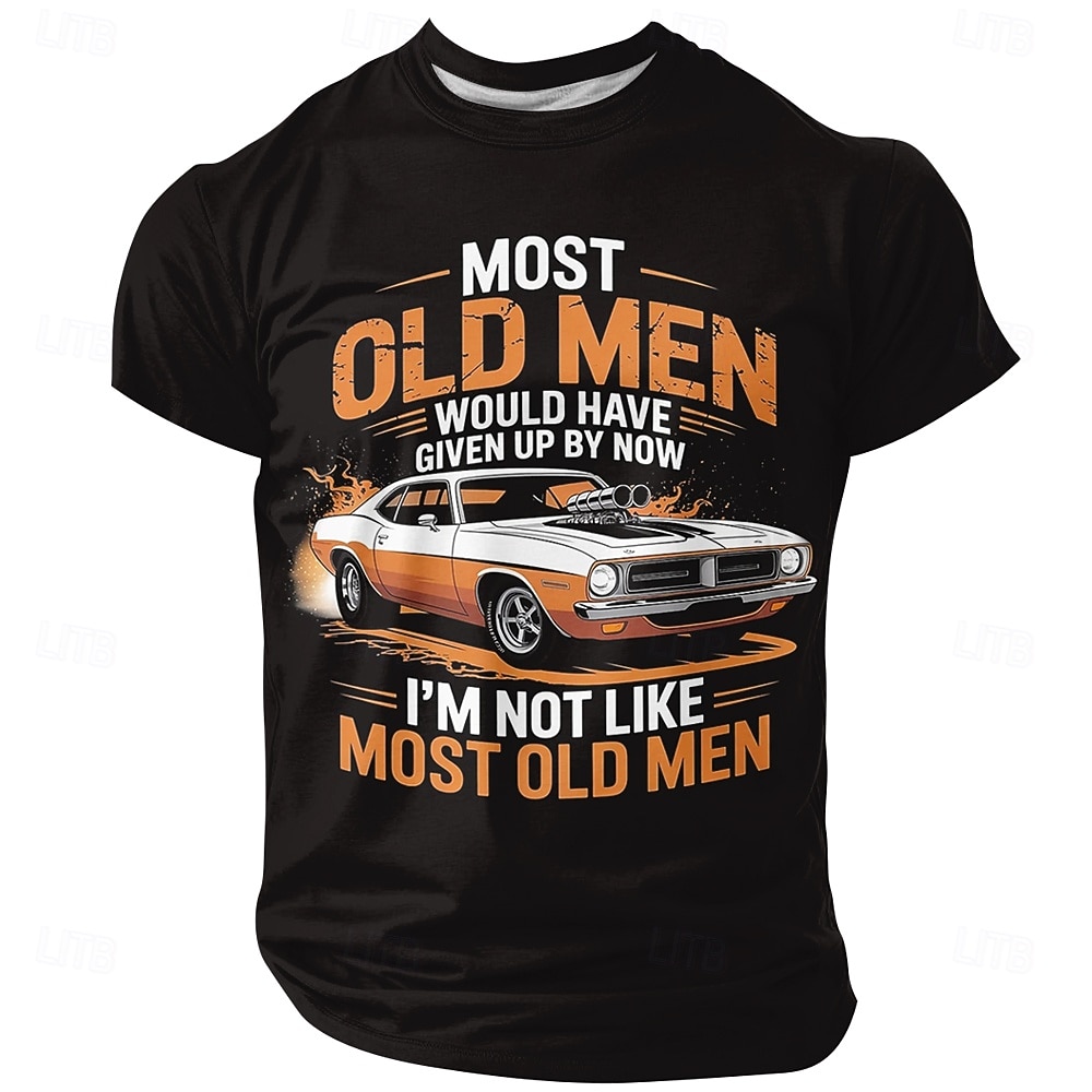 uomo la maggior parte degli uomini anziani si sarebbe arresa ormai io non sono come la maggior parte degli uomini anziani muscle car vintage retrò t shirt grafica girocollo manica corta regalo per del 2026 a $18.99 –P1