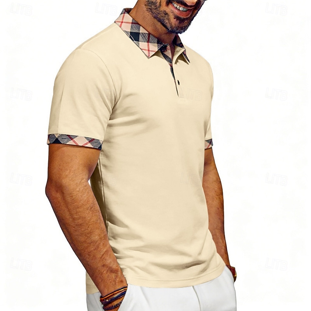Hombre Camisetas polo Casual Negocio Diseño Manga Corta Básico Moderno Plaid Ligero Botones Verano Primavera Ajuste regular Azul Piscina Negro Blanco Rojo Azul Marino Albaricoque Camisetas polo 2026 - $21.99 –P3