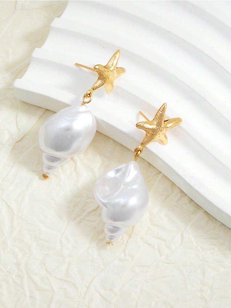 2026年 女性用ボヘミアンスタイルの合金製シェルイヤリング、コンクシェルペンダント、ビーチでの休暇や普段使いに最適、軽量でトレンディな女性用ジュエリー  コレクション – $7.99 –P8