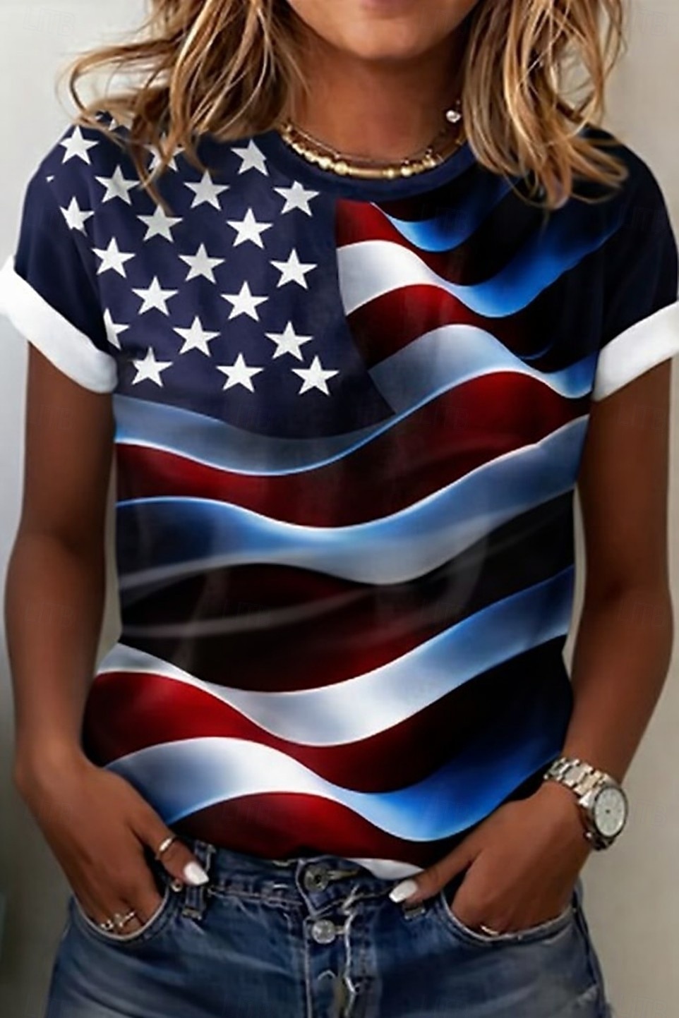 American Independence Day Women's T Shirt Print Graphic Flag Letter Vintage Fashion Stylish Short Sleeve Crew Neck Round Neck Regular Tops Casual Daily Weekend White-Blue Red / Blue Black+Blue Summer 2026 - $21.99 –P3