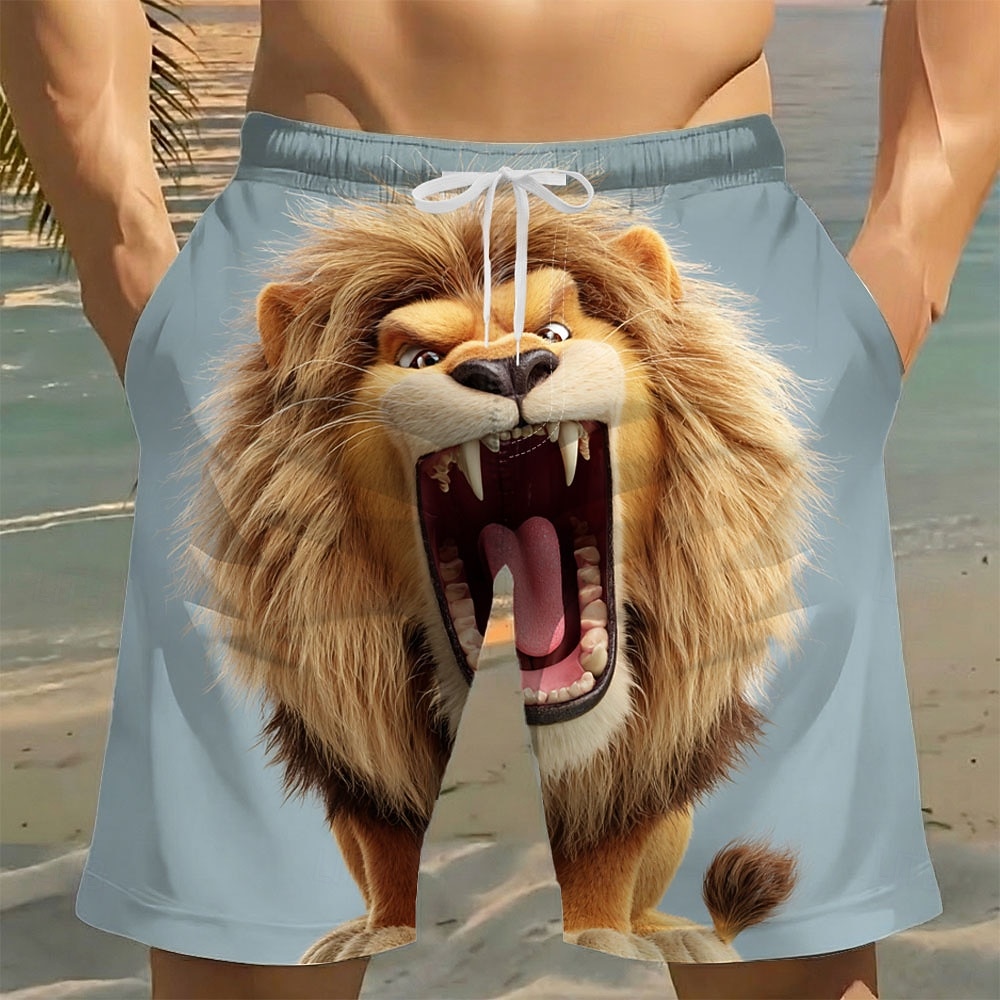 Herren Tiermotiv Löwe Tiger Badehosen Badeanzüge Badeshorts Boardshorts Mittlere Taille Lustig Strandurlaub Seitentaschen Netzfutter Elastischer Kordelzug in der Taille Designer Bekleidung 2026 - $20.99 –P2