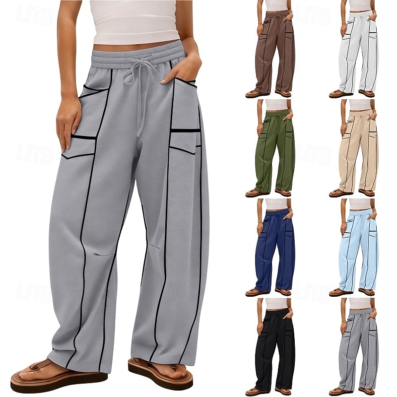 Mujer Pantalones de lino y algodón Pantalones Pantalones casuales Pantalones de verano Vacaciones Moda Ropa de calle Longitud total Alta cintura Retazos Bolsillo Cintura elástica Comodidad Cómodo 2026 - $26.99 –P1