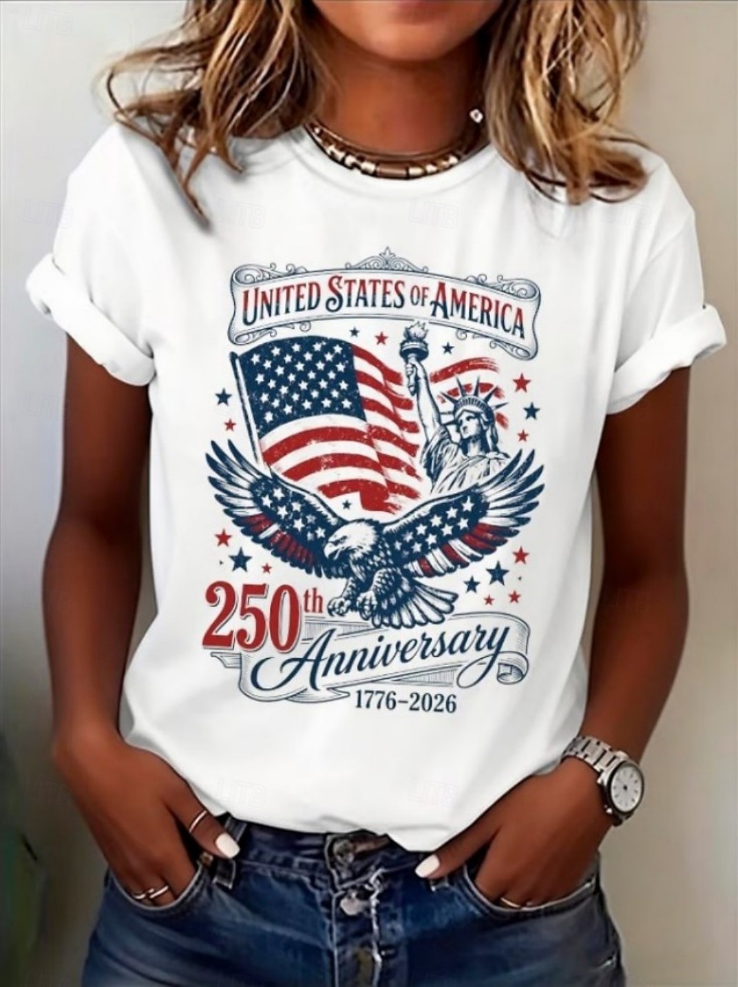 Dia da Independência Americana Mulheres Camiseta Imprimir Gráfico Bandeira Letra Vintage Moda à moda Manga Curta Gola Redonda Decote Redondo Tops regulares Casual Diário Final de semana Branco Branco de 2026 por $7.99 –P3