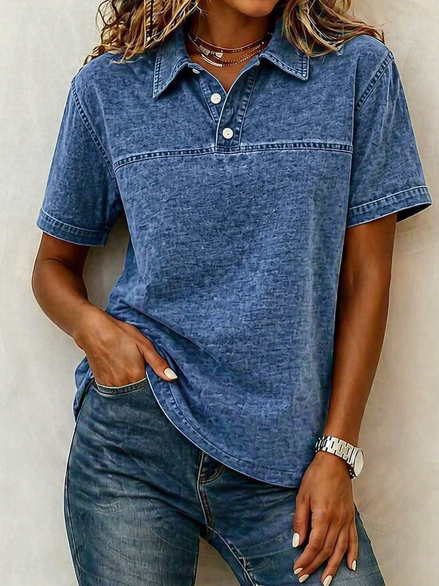 Camiseta Henley vintage para mujer, 100% algodón - Blusa básica de manga corta con lavado suave 2026 - $28.99 –P8
