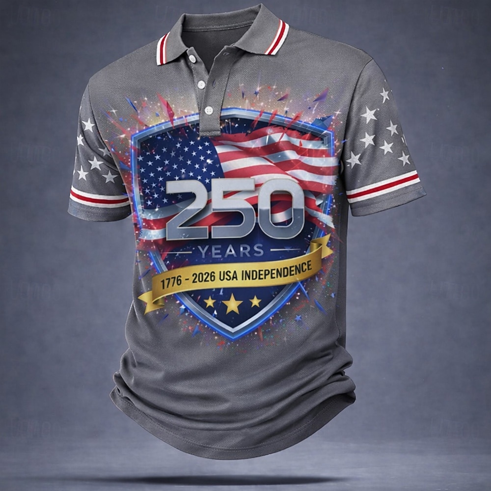 Herren Polo Shirt mit amerikanischer Flagge zum 250. Jubiläum 1776 2026 Kurzarm mit Kragen Golf Freizeit Sommer Top 2026 - $22.99 –P3