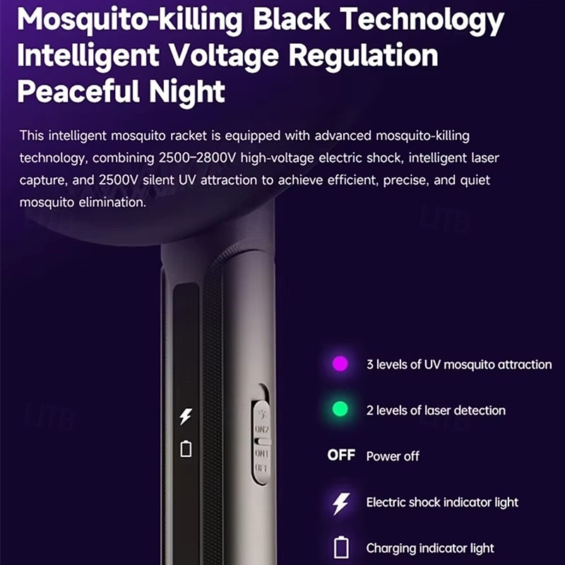 2-in-1 Electric Fly Swatter & Bug Zapper Racket, Automatic Mosquito Killer with Laser Hunting & UV Light, Extendable Handle, 90° Foldable Head for Wall-Attaching, USB Rechargeable for Home Indoor 2026 - $76.99 –P9