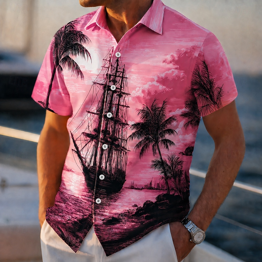 Homme Cocotier Voilier Plantes Tropicales Chemise hawaïenne Chemises tropicales Chemise Aloha Manche Courte Hawaïen Vacances à la Plage Été Printemps Col Rabattu Impression 3D Chemises boutonnées de 2026 ? $25.99 –P4