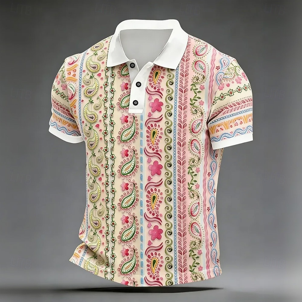 Men's Paisley Polo Shirts Short Sleeve Polo Shirts Collared Shirts Casual Athleisure Outdoor clothing Daily Wear 3D Print Buttons Spring & Summer Blue Purple Green 2026 - $22.99 –P1