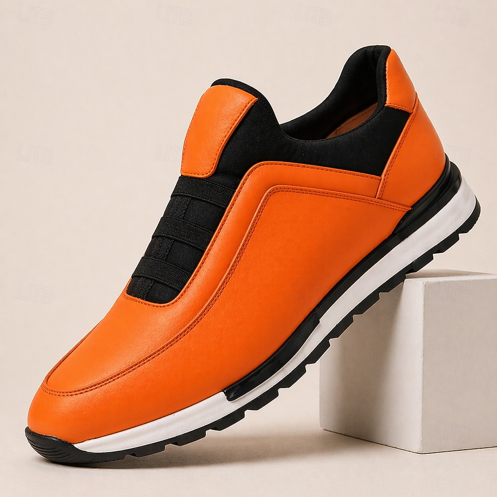 Witte leren instapsneakers voor heren met zwarte accenten, lichtgewicht lage casual schoenen, ademend comfort voor dagelijks gebruik, wandelen en weekenduitjes. 2026 - $94.99 –P1